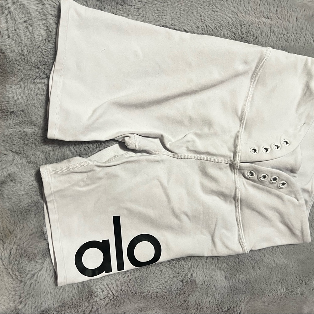 Alo White Shorts with Black Logo